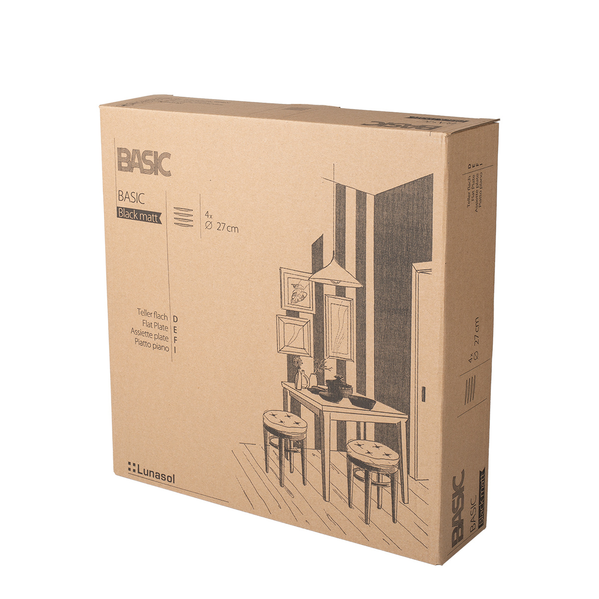 Talerz płytki 27 cm 4 szt. - Basic czarny matowy