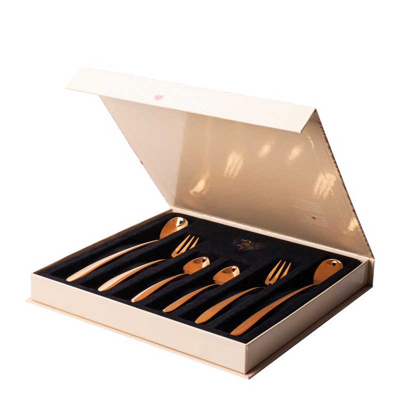Zestaw prezentowy z serduszkiem 6 szt. różowe złoto — Love Cutlery