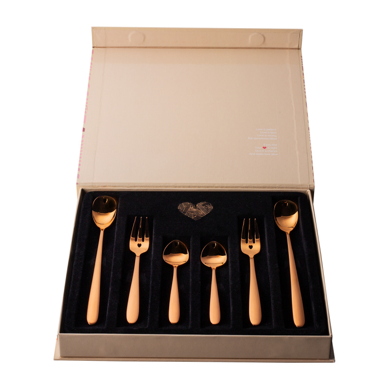 Zestaw prezentowy z serduszkiem 6 szt. różowe złoto — Love Cutlery