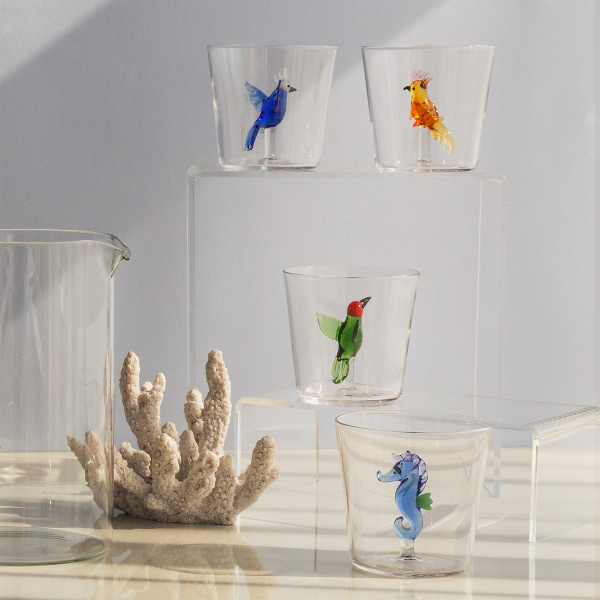 Szklanka z niebieskim tropikalnym ptakiem | Ichendorf