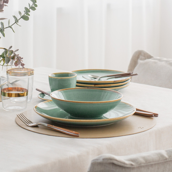 Zestaw porcelanowy 12 el. | Gaya Sand turkusowy