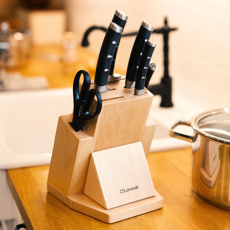 Zestaw noży w bloku z ostrzałką 7 el. - Flow Kitchen