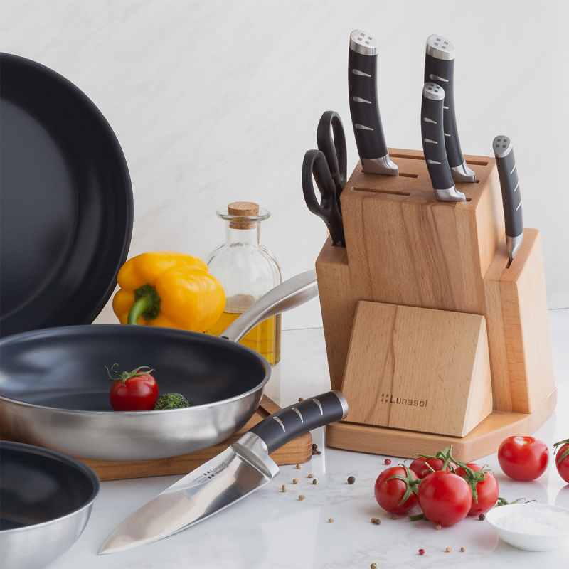 Zestaw noży w bloku z ostrzałką 7 el. - Flow Kitchen