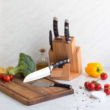 Zestaw noży w bloku z ostrzałką 7 el. - Flow Kitchen