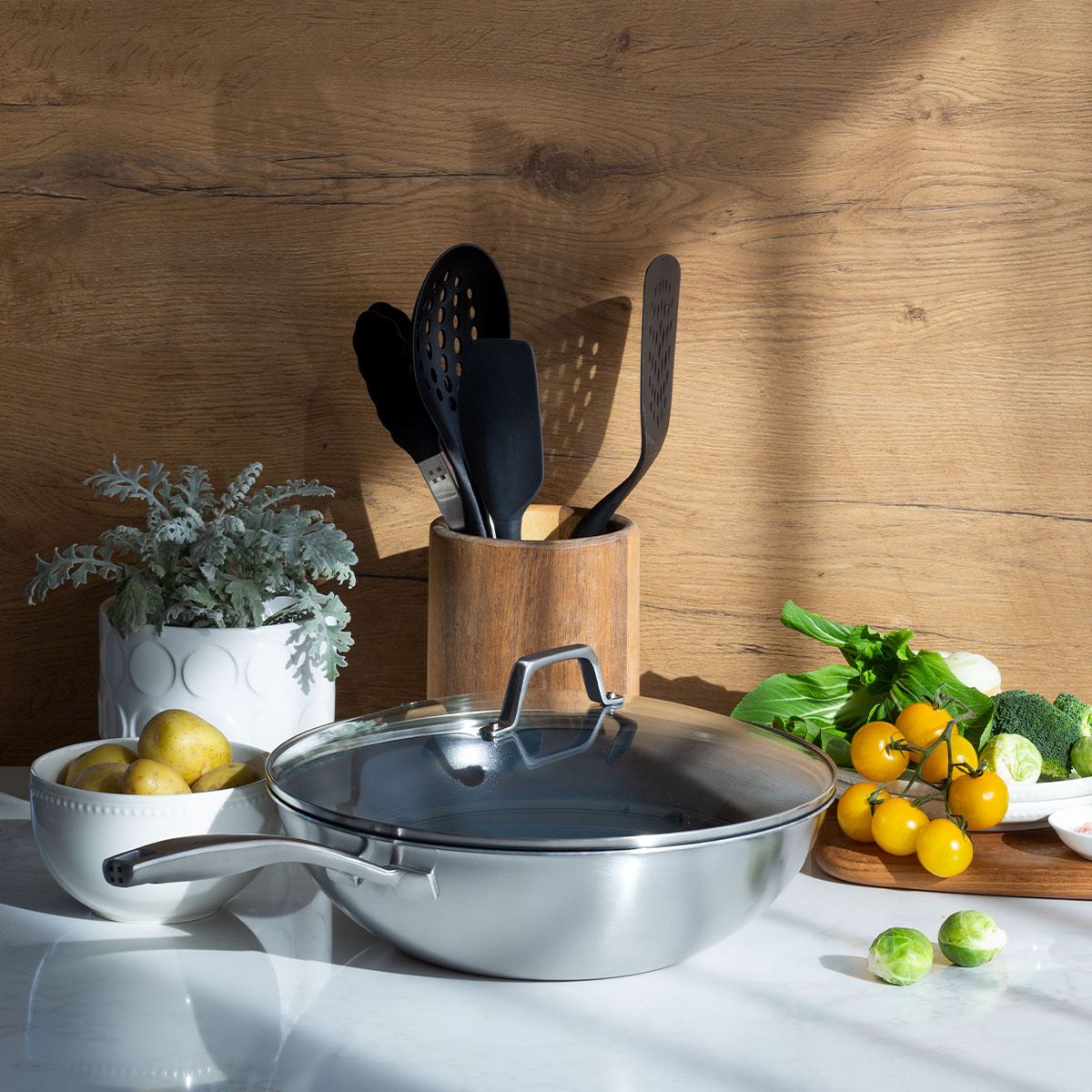 Wok ze szklaną pokrywką ø 30 cm | Sirius Terra