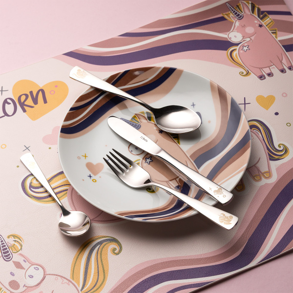 Zestaw sztućców dziecięcych Unicorn 4 szt. — KIDS WORLD poliert
