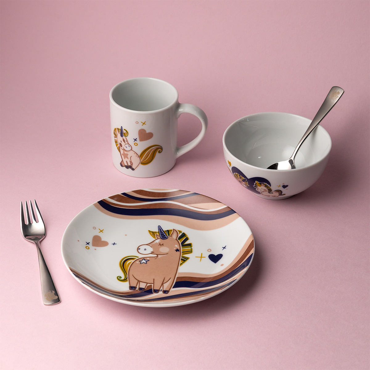 Dziecięcy zestaw porcelanowy Unicorn 3 szt. – KIDS WORLD