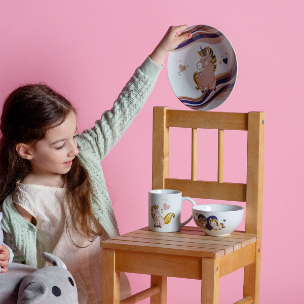 Dziecięcy zestaw porcelanowy Unicorn 3 szt. – KIDS WORLD