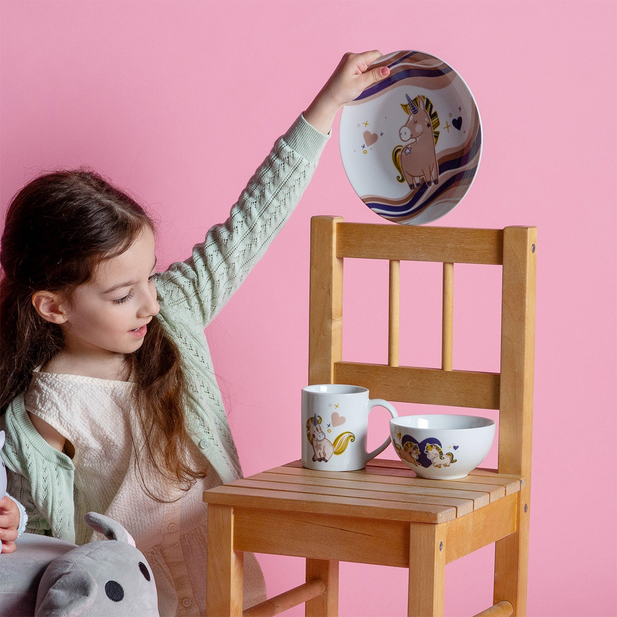 Dziecięcy zestaw porcelanowy Unicorn 3 szt. – KIDS WORLD