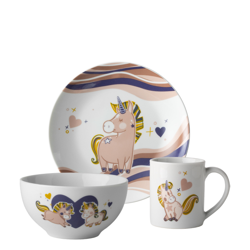 Dziecięcy zestaw porcelanowy Unicorn 3 szt. – KIDS WORLD