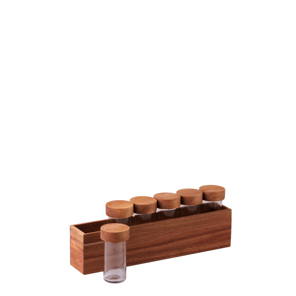 Zestaw 7 przyprawników na stojaku Akacja 32,9 x 6 x 11,6 cm - FLOW Wooden
