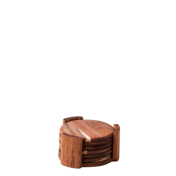 Zestaw 7 podkładek w stojaku ? 11,8 cm - FLOW Wooden