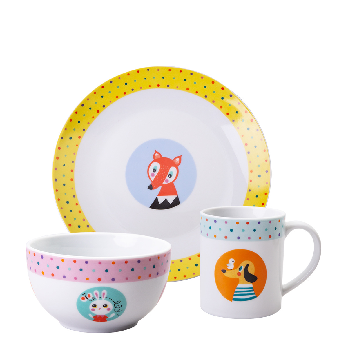Dziecięcy zestaw porcelanowy 3 el. – KIDS World Animals