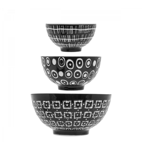 Zestaw misek na płatki 3 szt. - Basic Dots Black