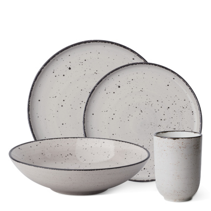 Zestaw porcelanowy 16 el. - Gaya Atelier szare nakrapiane