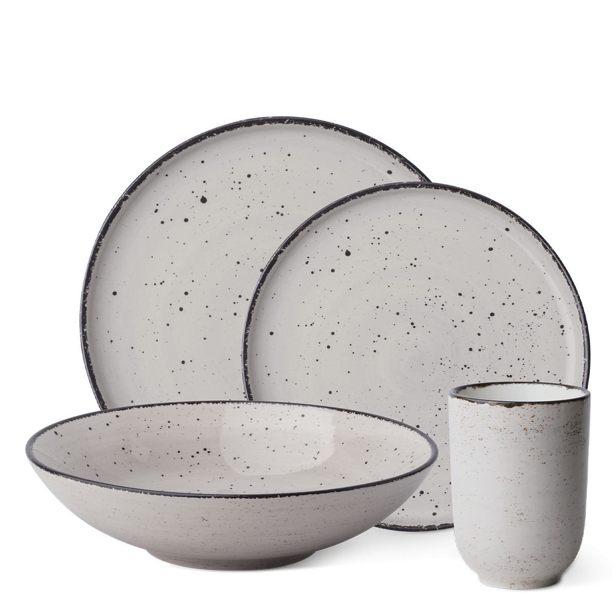 Zestaw porcelanowy 16 el. - Gaya Atelier szare nakrapiane