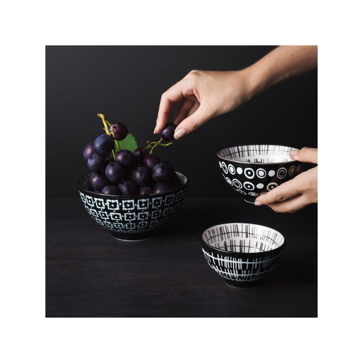 Zestaw misek na płatki 3 szt. - Basic Dots Black