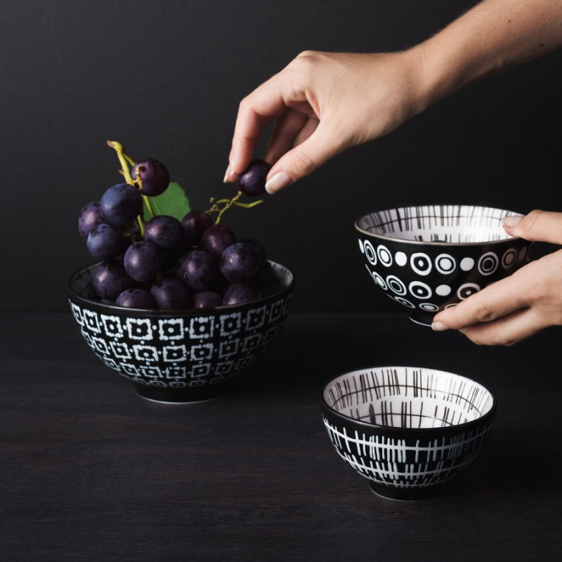 Zestaw misek na płatki 3 szt. - Basic Dots Black