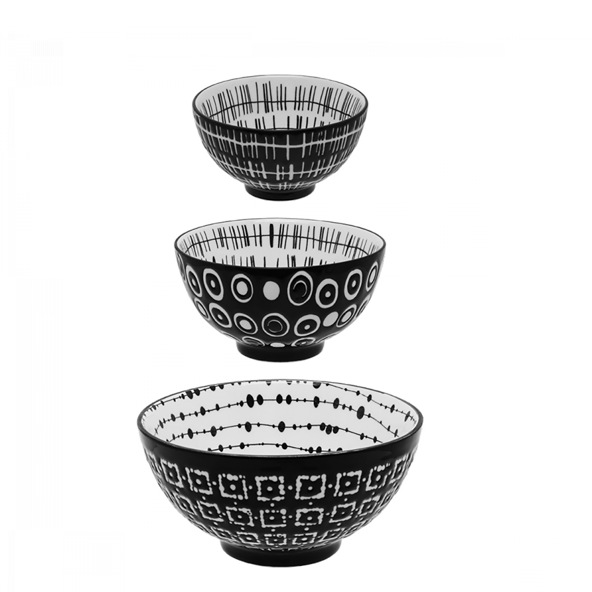 Zestaw misek na płatki 3 szt. - Basic Dots Black