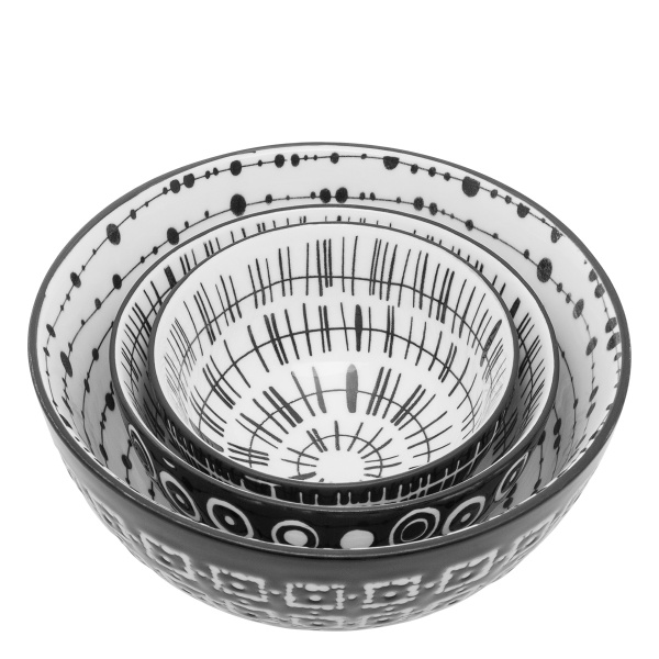 Zestaw misek na płatki 3 szt. - Basic Dots Black