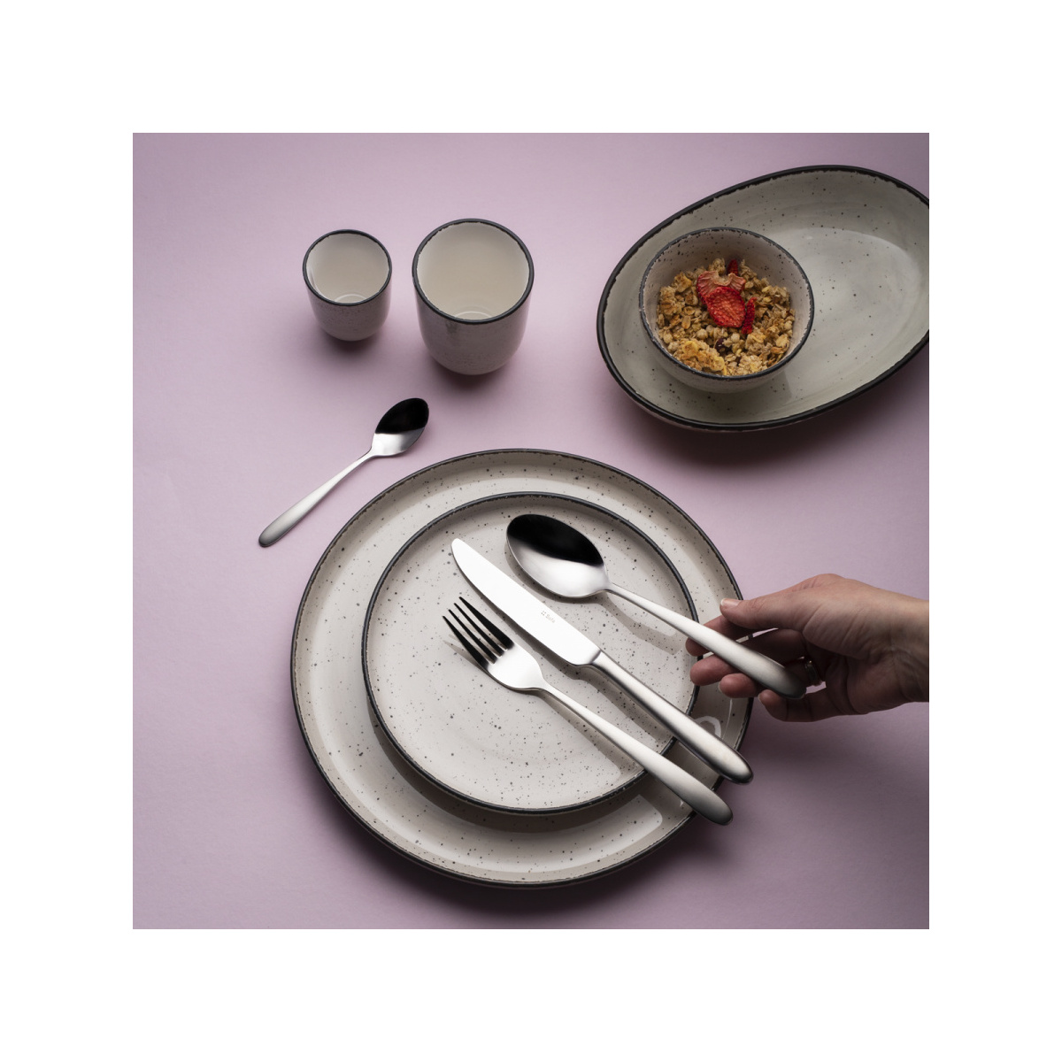 Zestaw porcelanowy 8 el. - Gaya Atelier szare kropki