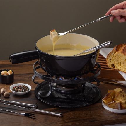 Żeliwny garnek do fondue emaliowany czarny ø 22 cm - Jupiter Lunasol