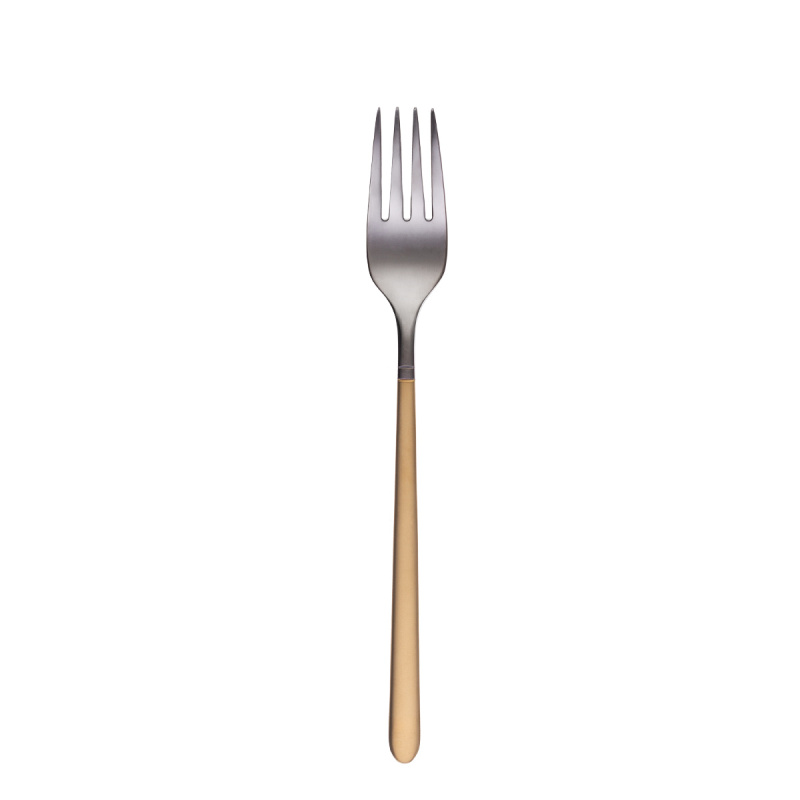 Zestaw sztućców 16 szt. — Porto PVD ciemny tytanowy / złoty piaskowany