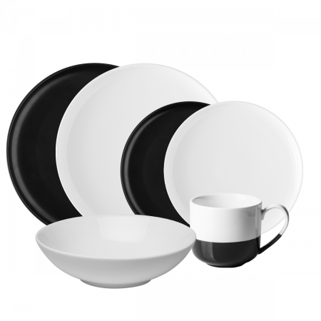 Serwis porcelanowy czarny / biały 8 szt - Flow