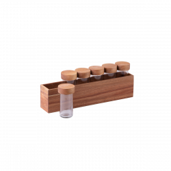 Pojemniki na przyprawy na stojaku zestaw 7szt Agat 32,9 x 6 x 11,6 cm - FLOW Wooden